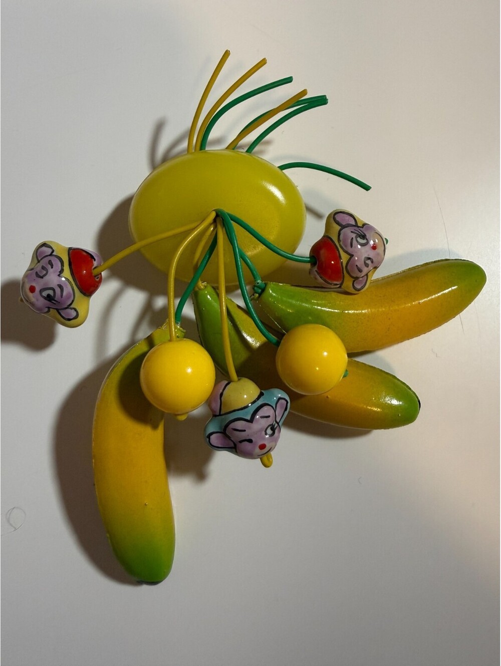 Monkey Business Banana Brooch - Luxulite Tropical Tiki Fakelite Lucite Fruit Pin